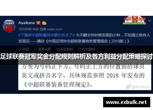足球联赛冠军奖金分配规则解析及各方利益分配策略探讨