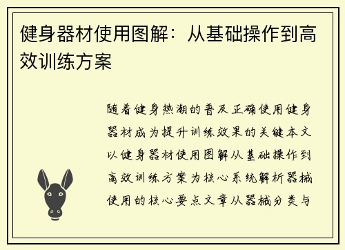 健身器材使用图解：从基础操作到高效训练方案