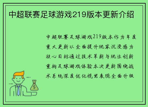 中超联赛足球游戏219版本更新介绍